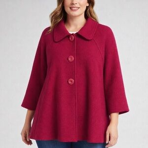 Vicki International 100% Boiled Wool Jacket Coat Red 1X Swing Pea Coat